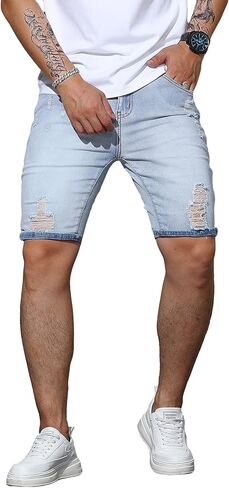 Mens Womens Jorts Ripped Jean Shorts Stretch Skinny Denim Shorts Y2k Destroyed Distressed Casual Summer Shorts in Kuwait
