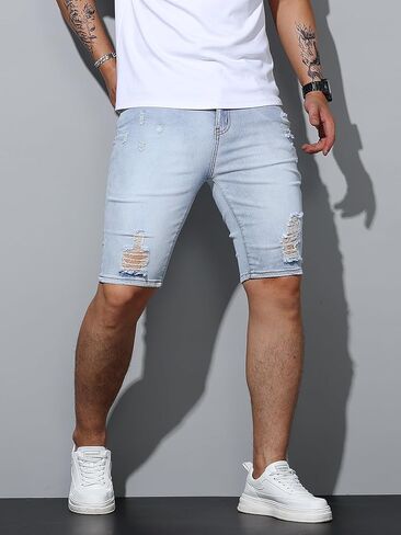 Mens Womens Jorts Ripped Jean Shorts Stretch Skinny Denim Shorts Y2k Destroyed Distressed Casual Summer Shorts in Kuwait