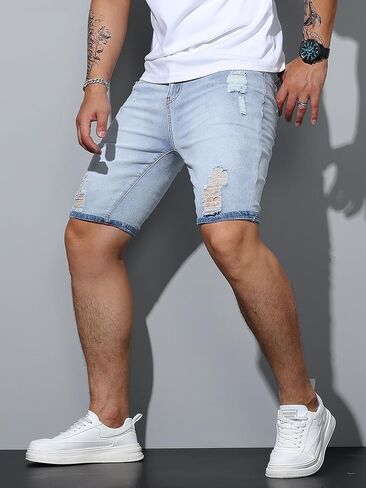 Mens Womens Jorts Ripped Jean Shorts Stretch Skinny Denim Shorts Y2k Destroyed Distressed Casual Summer Shorts in Kuwait
