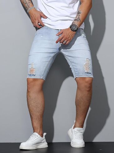 Mens Womens Jorts Ripped Jean Shorts Stretch Skinny Denim Shorts Y2k Destroyed Distressed Casual Summer Shorts in Kuwait
