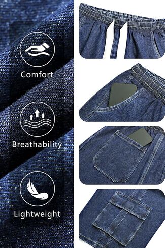 GINGTTO Mens Baggy Jean Shorts Cargo Long Denim Shorts Elastic Waist 15 Inch Inseam in Kuwait