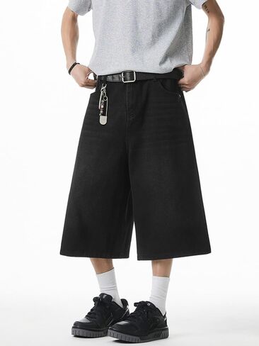 Men's Wide Leg Vintage Denim Shorts with Elastic Waistband Y2K Harajuku Fashion Loose Baggy Grunge Denim Bottoms in Kuwait