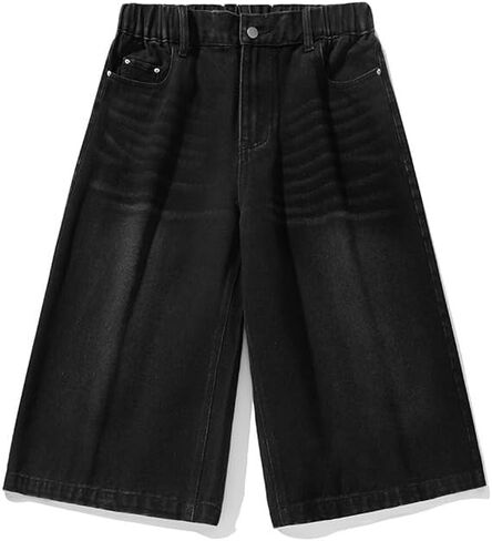 Men's Wide Leg Vintage Denim Shorts with Elastic Waistband Y2K Harajuku Fashion Loose Baggy Grunge Denim Bottoms in Kuwait