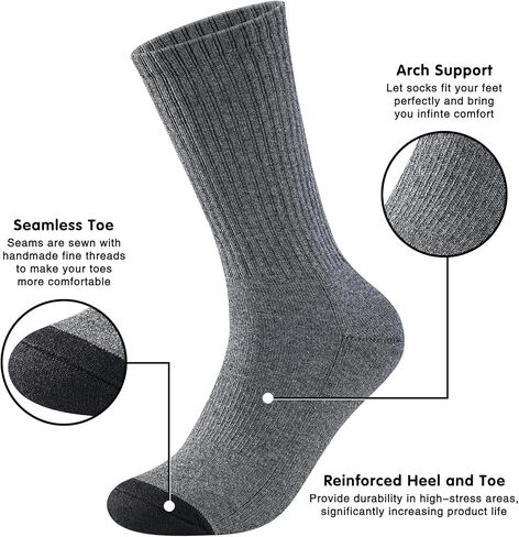 Mens 100% Cotton Cushioned Crew Socks, Athletic Performance Moisture Wicking Work socks in Kuwait