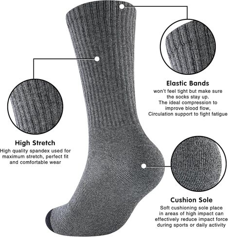 Mens 100% Cotton Cushioned Crew Socks, Athletic Performance Moisture Wicking Work socks in Kuwait