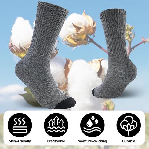 Mens 100% Cotton Cushioned Crew Socks, Athletic Performance Moisture Wicking Work socks in Kuwait