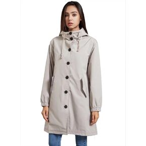 Ciguo Women's Long Raincoat Outdoor Lightweight Hooded Waterproof Jacket
