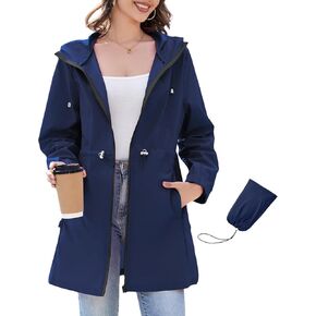 ستار من Century Star Women مقاومة للماء معطفات المطر خفيفة الوزن للنساء مع غطاء محرك السيارة Long Rain Coat Breadbreaker