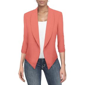 Hybrid & Company Lightweight Open Front Cardigan Classic Ruched Sleeve Work Office Blazer Suit Jackets
