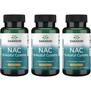 Swanson NAC - N -acetyl cysteine ​​- ملحق 600 ملغ 100 كبسولات (3 عبوات)
