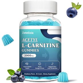 2 Pack Acetyl L-Carnitine Gummies, L-Carnitine Supplement for Women & Men, with Vitamin C & B12, ALCAR for Energy, Brain & Heart Health Support, Vegan, Non-GMO, Sugar Free, 120 Count