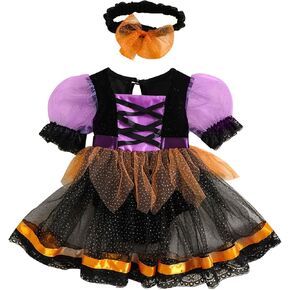 Baby Girl Halloween Witch Clothes Puff Short Sleeve Mesh Tulle Romper Dress Spider Lace Tutu Dress Party Outfit in Kuwait