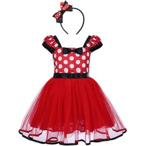 IWEMEK Girl Polka Dots Cosplay Birthday Princess Tutu Dress Up Fancy Christmas Ballet Leotard Costume with Headband