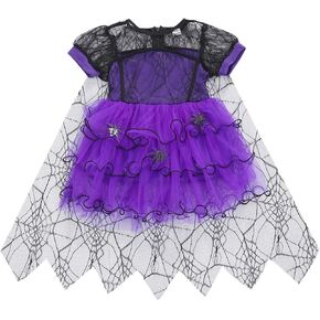 Baby Girl Halloween Witch Clothes Puff Short Sleeve Mesh Tulle Romper Dress Spider Lace Tutu Dress Party Outfit
