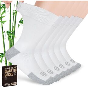 Diabetic Socks for Men,6 Pairs No Binding Crew Mens Diabetic Neuropathy Socks 9-12(White+Black+Dark Grey+Deep Grey+Sandy Color+Deep Blue-Large)