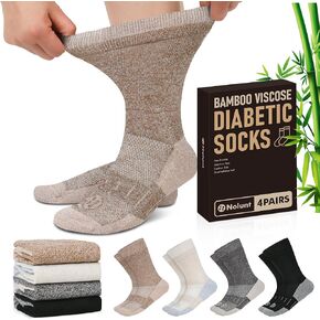 Diabetic Socks for Men,4 Pairs Non Binding Loose Wide Top Crew Socks for Men Size 9-12 13-15