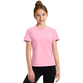 HASMES Girls Athletic Shirts Short Sleeve Active T-Shirts,Basic Tee Tops,Sports Activewear for Kids Teens