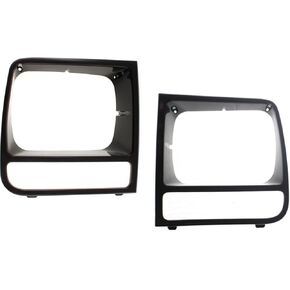 DAT AUTO PARTS Front Left Driver & Right Passenger Side Head Light Door Grille Bezel Pair Replacement For 1997-2001 Jeep Cherokee Gloss Black Smooth Grill CH2512156 CH2513156