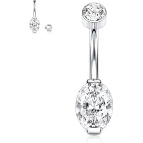 FUNLMO Belly Button Ring G23 Titanium Belly Button Piercing 14G Belly Ring Navel Piercing Jewelry Cubic Zirconia Navel Barbell Stud