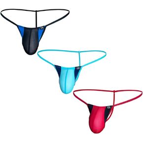 Gogobear Men's Sexy Ice Silk Thongs Lift-Up Bulge Pouch Bikini Underwear Low Rise G-String Backless Panties