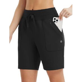 baleaf Women's 7" Athletic Running Shorts Long Workout Shorts High Waisted Quick Dry 4 Zipper Pockets UPF50+