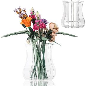 حامل المزهرية مناسبًا لـ Lego Flowers Bouquet - مزهرية للأكريليك مناسبة لبناء Lego Botanical Collection ، معرض الهدايا للبالغين لرجال عباد الشمس الأوركيد (شفاف)