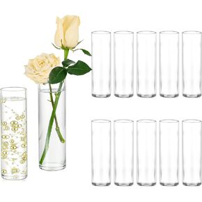Hewory Cylinder Glass Bud Vases: Set of 12 Small Clear Skinny Single Flower Vase for Centerpieces - Minimalist Tall Decorative Bulk Vases for Wedding Birthday Bridal Shower Party Events Table Decor