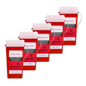 حاوية polypropylene 1 جالون الأدوات الحادة مع الغطاء-التخلص من الإبرة والمحاقن للاستخدام المنزلي والمهني ، وغطاء قائم بذاته ، وغطاء شفاف ، وملف نفايات طبية خالية من PVC-أحمر ، 3 عدد