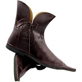 AnNafi® Renaissance Lace-Up Boots | Western Men Leather Loafer Shoes | Pirate Viking Shoe Medieval Cosplay Halloween Footwear Martin Gothic Shoes (Size 10) Brown
