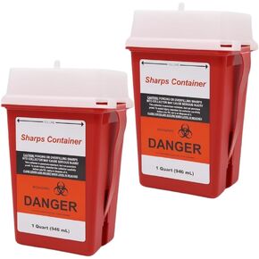 Polypropylene 1 Gallon Sharps Container with Cap – Needle & Syringe Disposal for Home & Professional Use, Free Standing, Translucent Sliding Lid, PVC-Free Medical Waste Bin – Red, 3 Count in Kuwait