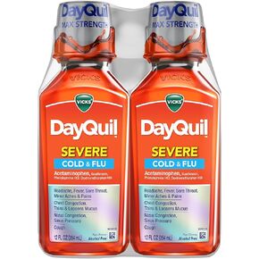 Vicks Dayquil Park and Flu Liquid Dedicine ، الراحة أثناء النهار للصداع ، الحمى ، التهاب الحلق ، الأوجاع والآلام الطفيفة ، احتقان الصدر ، الأنف ، ازدحام الأنف ، ضغط الجيوب الأنفية ، والسعال ، 2 × 12 أوقية