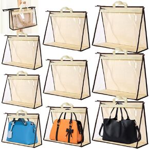 9 Pack Dust Bags for Handbags,Clear Purse Storage Organizer for Closet,3 Sizes Transparent Handbag Storage,Purse Protector Storage Bag,Purse Cover Hanging Closet Organizer with Zipper Handles