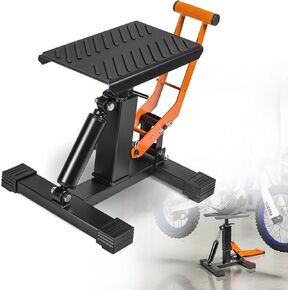 Adjustable Motorcycle Lift Stand – Sport Bike Jack with Height-Adjustable Hoist Table for Dirt Bikes, Motorcycles– Durable & Portable Hydraulic Lifting Stand for Maintenance and Storage (Orange)