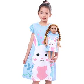 MHJY Girl and Doll Matching Nightgowns Princess Pajamas Flutter Sleeve Night Dresses for Girls and 18" Dolls Clothes