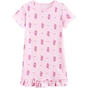 Little Hand Girls Summer Nightgowns Butterfly Mermaid Cherry Nightdress for Kid Sleepwear Short Sleeve Sleepdress 2-10 Years