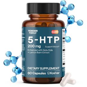 5 HTP 200mg - مع فيتامين B6 100mg ، Gotu Kola - ملحق الرفاهية للنساء ، الرجال - 2x قوة 5HTP 100mg ، 4x من 5 -HTP 50mg - ملحق نوم عميق - 60 5htp 200mg كبسولات