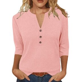 JomeDesign Womens Tops 3/4 Sleeve V Neck Shirts Dressy Casual Tunic Blouses Summer Tees
