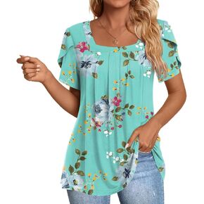 Anymiss Womens Summer Tops Dary Disy Casualds Square Neck Tunic M-3XL