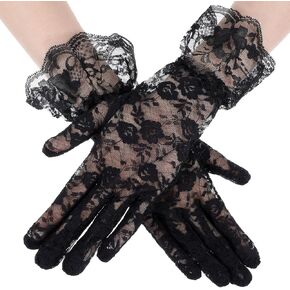 Black Lace Gloves for Women - Elegant Tea Party & Opera Gloves for Wedding Dinner & 1920s Party