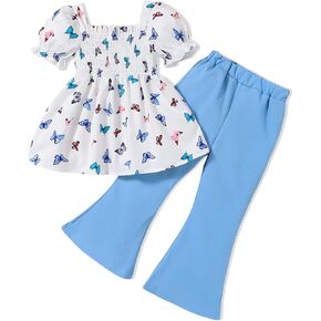 Toddler Girls Clothes Kids Short Sleeve Shirt Top Flare Pants 2 Piece Summer Spring Outfits For Girls Clothing Set