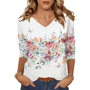 Zeagoo Womens 3/4 Length Sleeve Tunic Tops Casual V Neck Shirts Basic Tees Business Work Blouses Summer Fall 2025 Clothes