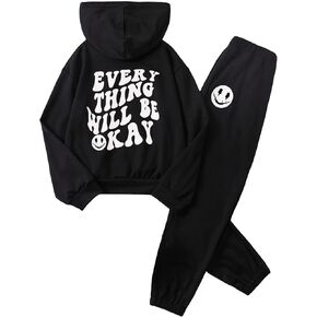SOLY HUX Girl's Sweatsuit 2 Piece Outfits Casual Graphic Long Sleeve Hoodies Sweatshirts and Sweatpants Set Fall Clothes