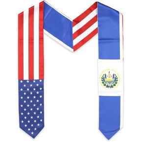 USA And El Salvador Flag Graduation Stole, Satin Embroidery Graduation Sash for International Students, 72 Inch Length.