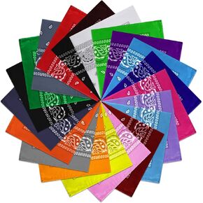 FEPITO 20pcs Paisley Bandanas Assorted Cowboy Bandanas Unisex Novelty Print Head Wrap Scarf Wristband for Women and Men