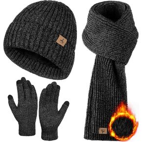 3 PCS Winter HAT DACRF GLOVES مجموعة ، ناعمة دافئة قبعة قبعة قبعة شاشة لمس طويلة الوشاح متشابك