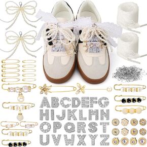 AIERSA Shoe Charms for Sneakers Socks, 93pcs Letter Shoe Lace Charms Jewelry, Pearl Junk Pins, Stylish Shoe Decoration Charms Accessories for Women, Clothes, Hats, Brooch Pins Buttons
