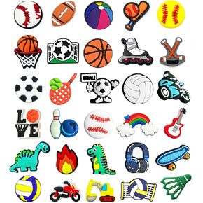 Fannoday Different Charms For Decoration, 25 30 50 60 Pack PVC Random Different Charms Football Basketball Baseball Softball Soccer Decoration Charms for Decoration