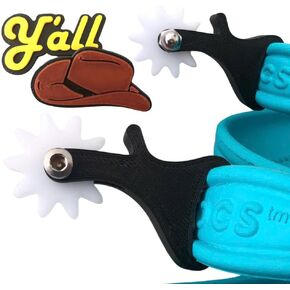 4-Pack Spur Shoe Charms, Cowboy Hat & Y'all Set for Clogs, Compatible with Crocs - Unique Cowboy-Style Accessories - Fun and Stylish mini Spur Clips for Men and Women