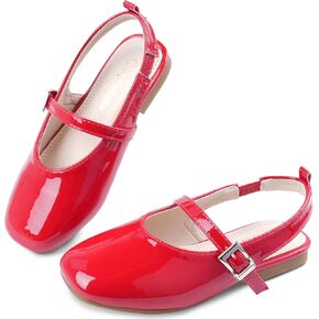 Girls Dress Shoes Square Toe Slingback Flats Adjustable Buckle Strap Mary Jane Shoes for Girls for Wedding,Party,Birthday