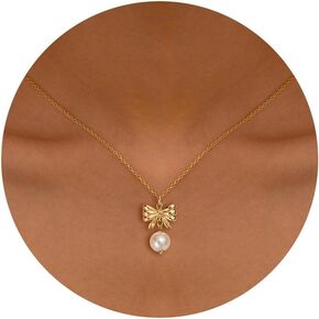 Pearl Necklace: 14K Gold-Plated Pearl Necklace for Women 16.5" + 2"
